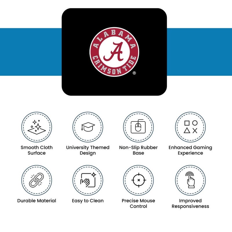 OTM Essentials University of Alabama Standard Fabric Mouse Pad, Desk Accessories, Standard Fabric Gaming Mouse Pad - Image 3